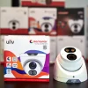 Uniview 5MP ColorHunter camera on a black shelf with retail box on the left side