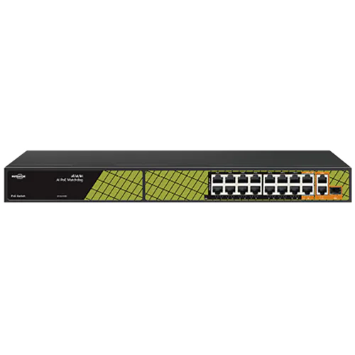 A sixteen port PoE switch made by Petawise