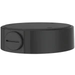 A black circle-shaped junction box for security cameras