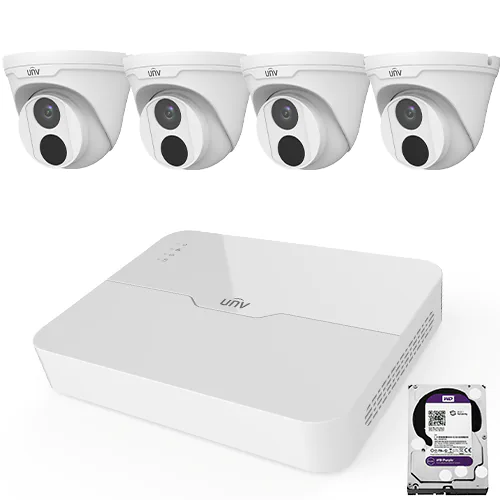 Uniview Wired Security Camera kit plug and play including 2TB Purple HDD 4 Turret IPC3614 Cameras