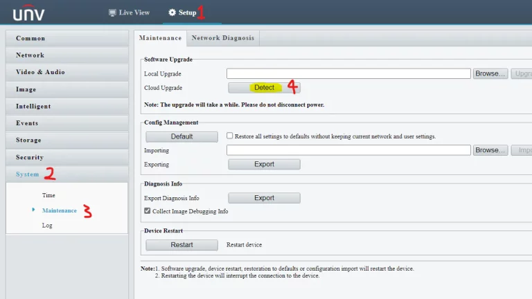 Uniview Web Interface Snapshot Interface Setup Maintenance
