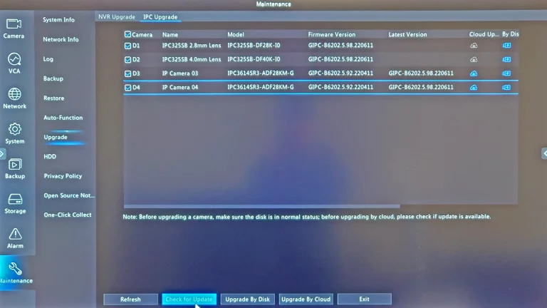 Uniview Local NVR Interface Snapshot Interface Upgrading Firmware 7
