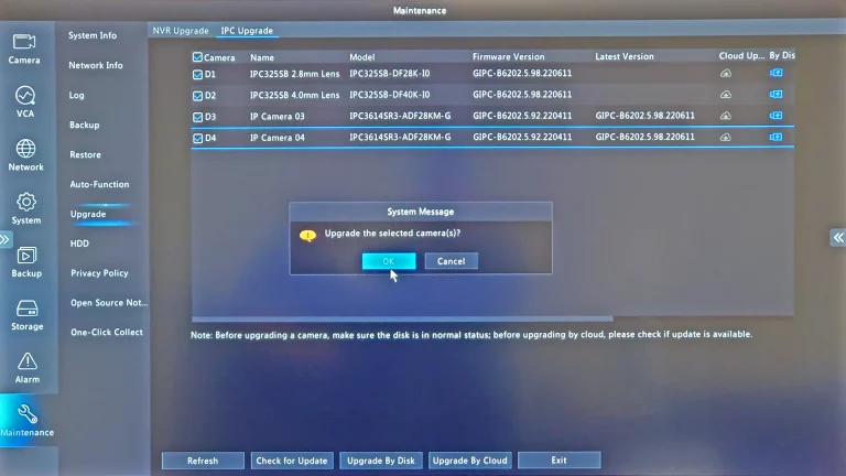 Uniview Local NVR Interface Snapshot Interface Upgrading Firmware 8