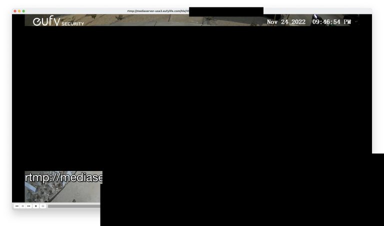 Eufy camera streamed via VLC media player without authentication.
