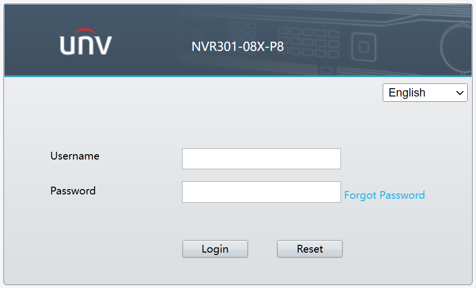 Uniview NVR web interface login screen