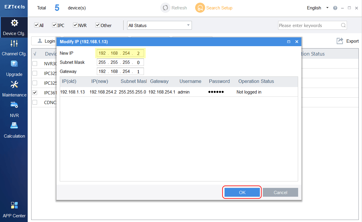 Uniview EZTools 2.0 Modify camera IP interface