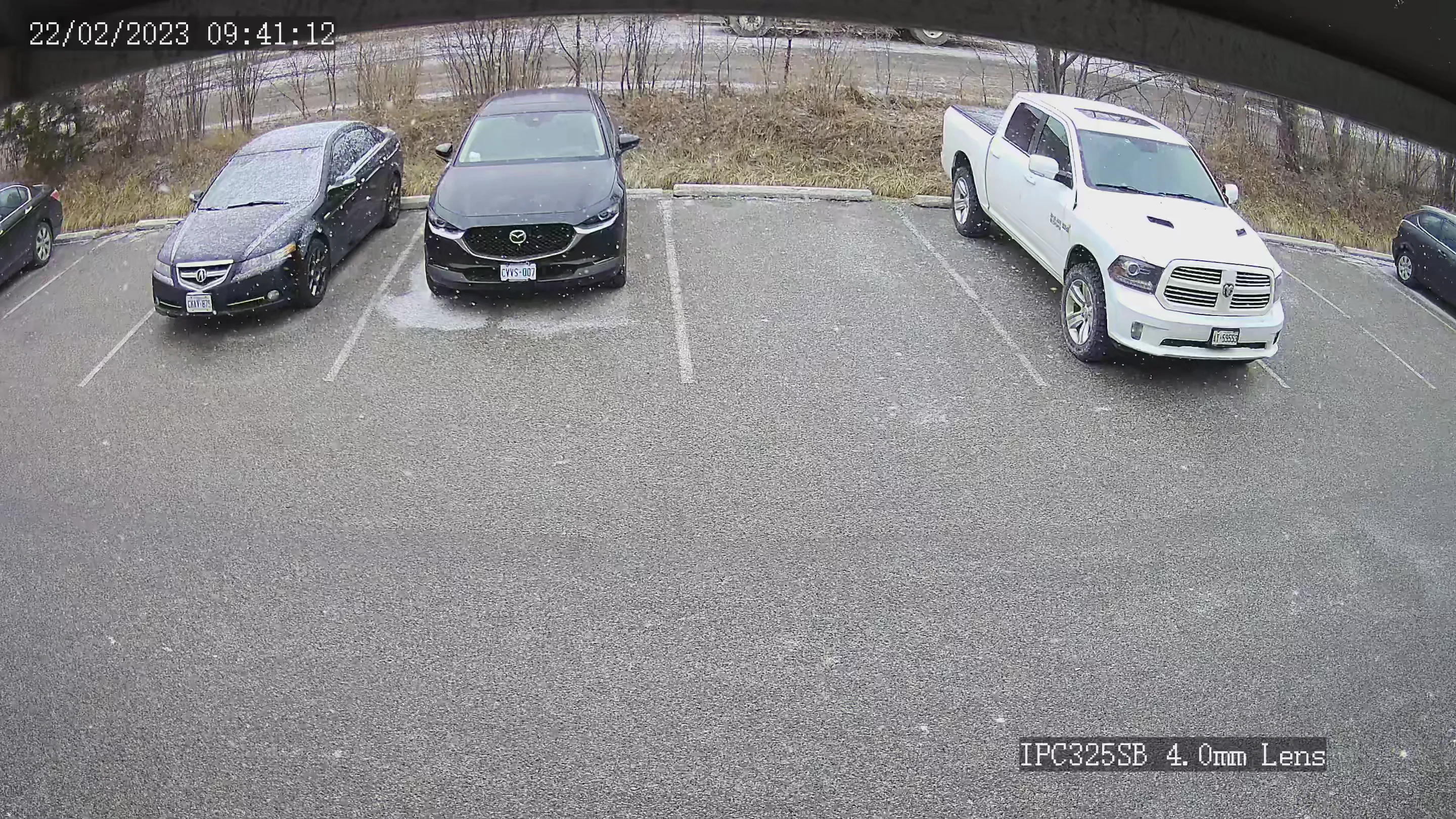 5MP dome security camera snapshot of a parking lot with a 4.0mm lens
