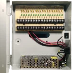 A power supply inside of a metal box designed for securirty cameras - eighteen channel version
