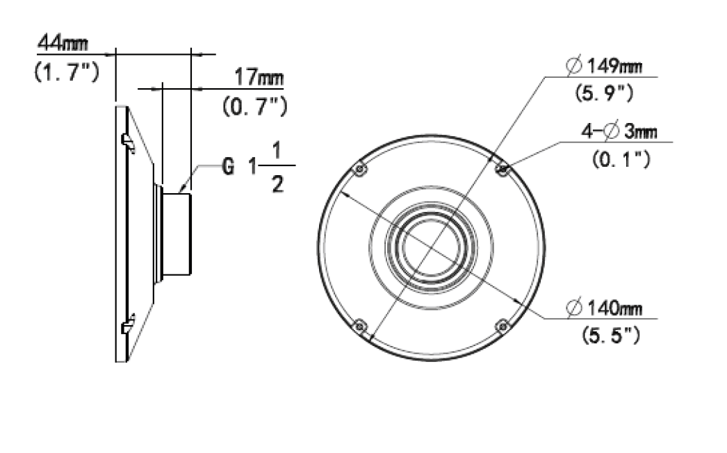 Diagram of TR-UF45-H-IN plate adapter