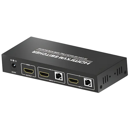 2-port KVM switch showing one HDMI output and two HDMI inputs