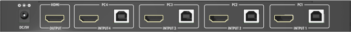 Rear panel of 4-port HDMI USB KVM switch