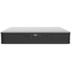 A Uniview DVR as seen from the front, with the white UNV logo and three LED indicators lights for RUN, NET and HDD