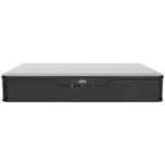 A Uniview DVR as seen from the front, with the white UNV logo and three LED indicators lights for RUN, NET and HDD