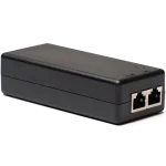 Small black rectangular box with two RJ45 ports, one labeled PoE and the other is labeled LAN