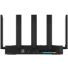 The back of a wireless router with five network ports, a power input, and a reset button. The router is facing directly away from the camera.