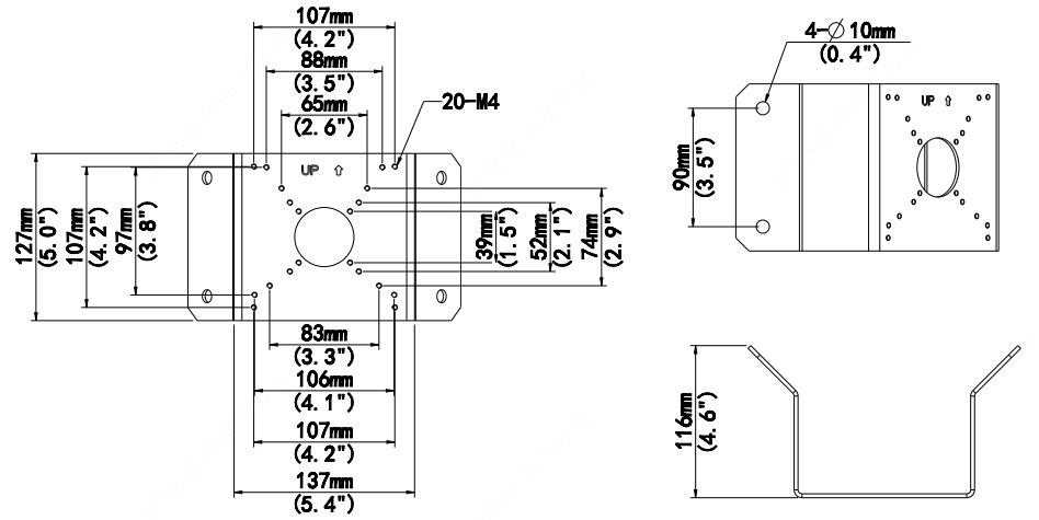 Diagram showing the dimensions of TR-UC08-C mounting bracket