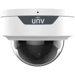 A dome camera with the UNV logo on the front housing and a small hole for the built-in microphone