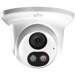 A security camera with the UNV logo, with one infrared and one white LED on the front of it.