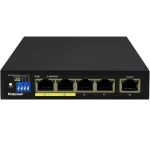 A economical 4-Port Gigabit PoE+ switch with four PoE ports and 1 RJ45 and 1SFP Uplink