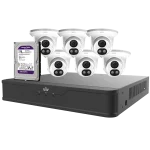 Uniview security camera kit with an eight channel NVR, six cameras, and a 2TB hard drive