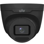 Uniview black turret camera with a wide rectangular lens and built-in infrared. There is a small hole for a microphone to the right of the lens, and the UNV logo near the top front of the housing.