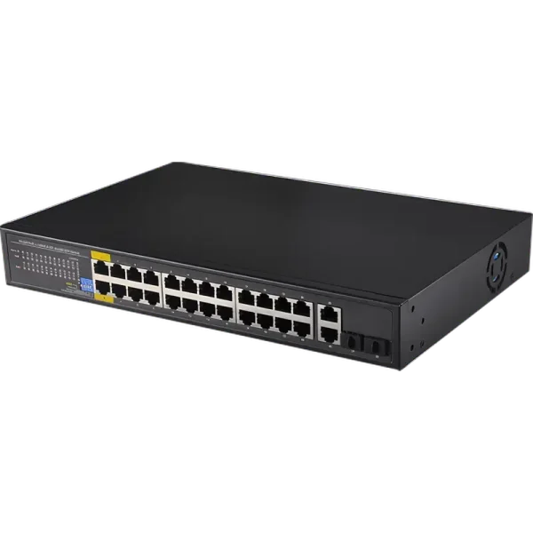 A 24-port PoE switch made by Petenet – part of their D performance series.