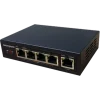 A small PoE switch that takes a single PoE++ input and splits it into four PoE+ outputs, used for security cameras and IP phone systems