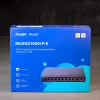 A box containing Reyee's PoE business router with 8 PoE+ ports and two WAN. There are icons on the bottom left describing features such as 4 WAN load balancing and up to 300 concurrent users