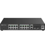 A sixteen-port PoE switch made by Reyee with two RJ45 and SFP combo uplink ports.