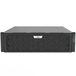 Uniview 128-channel video recorder with capacity for 16 hard drives, front angle