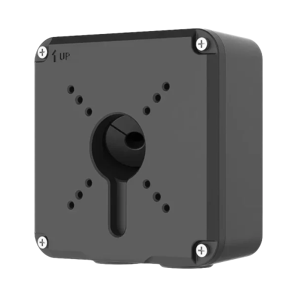 A black square metal junction box for Uniview security cameras