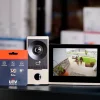Uniview Intercom and 7-inch touchscreen on a shelf viewing the front door where two children are coming back from school
