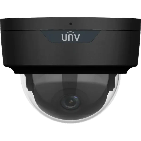 Uniview's 5MP dome camera with a black metal housing and built-in microphone.