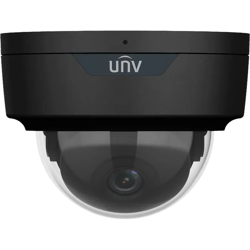Uniview's 5MP dome camera with a black metal housing and built-in microphone.