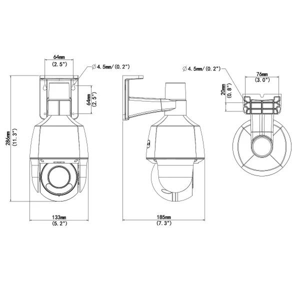 A diagram showing the dimensions of Uniview's 4MP OwlView PTZ