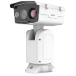 A large PTZ camera with a built-in wiper for cleaning the lens during rainstorms and a thermal + optical lens configuration.