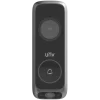 A wireless doorbell made by Uniview with a push button to ring the door along with a front-facing lens and one that's tilted downwards to view packages