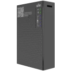 Uniview's connect pro box as viewed from the front right, showing an LED status indicator for battery charge percentage and Wi-Fi status