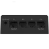 The bottom of Uniview's connect pro box with four Ethernet ports and one DC12V output. The left PoE is labeled PoE out while the rightmost PoE is labeled as PoE test.