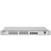 The front of a 24-port Gigabit switch with four 10 Gigabit uplink ports and a reset button at the bottom left