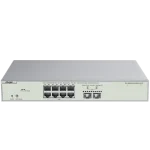 An 8-port PoE switch with two 10 Gigabit SFP+ ports and eight 2.5 Gigabit RJ45 ports. There's a reset button on the bottom left.