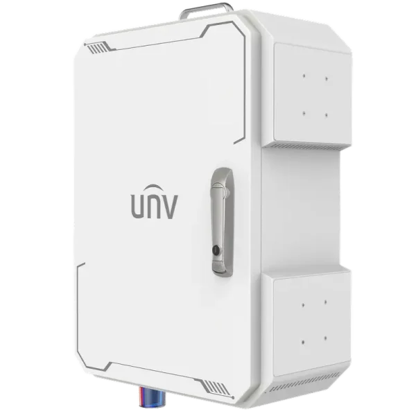 A large white metal box with the UNV logo on the front, designed for the installation of security cameras in harsh environments
