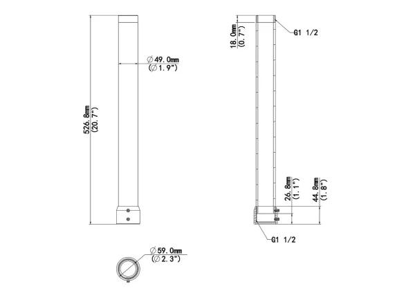 A diagram showing the dimensions of Uniview's TR-SE45-A-IN pole bracket