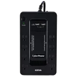 A UPS battery backup made by Cyberpower with eight power outlets, of which four provide battery backup to connected devices