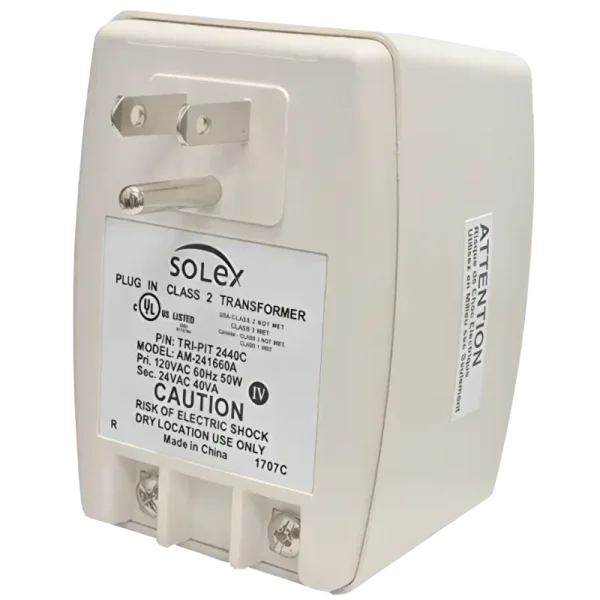 A power adapter that plugs into an electrical outlet and gives you 24V AC power rated at 40VA