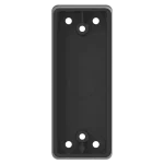 A black junction box for access control push buttons, made of a hardened ABS plastic polymer, narrow version