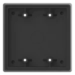 A black junction box for access control push buttons, made of a hardened ABS plastic polymer, wider version that fits on double gang junction boxes