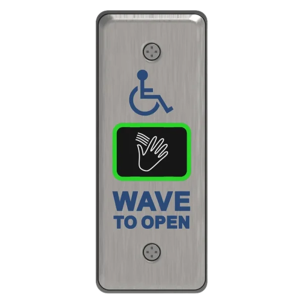 A wave-to-open switch for creating accessible entrances, with a green LED indicating when the door sensor has been triggered.