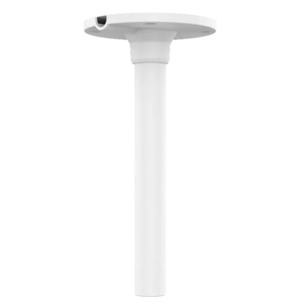 A white ceiling mount bracket for Uniview cameras, designed to drop the camera down from the ceiling by about 9-inches