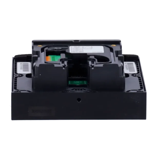 The bottom of Akuvox's A02S reader with an Ethernet port in the center and a wiring terminal along the left side.